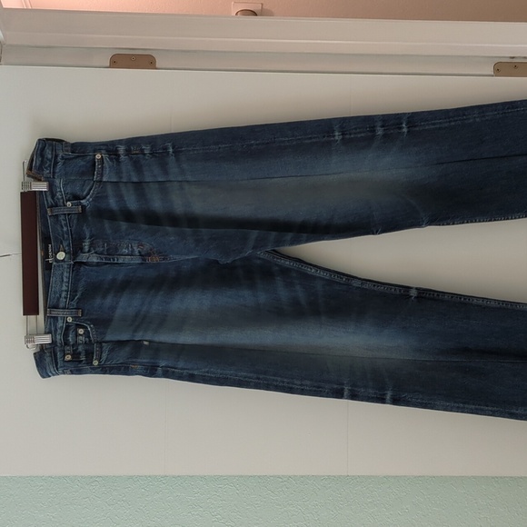 Revolve x EB Denim distressed reinvented frayed straight leg jeans 32 dark Wash - Picture 1 of 9
